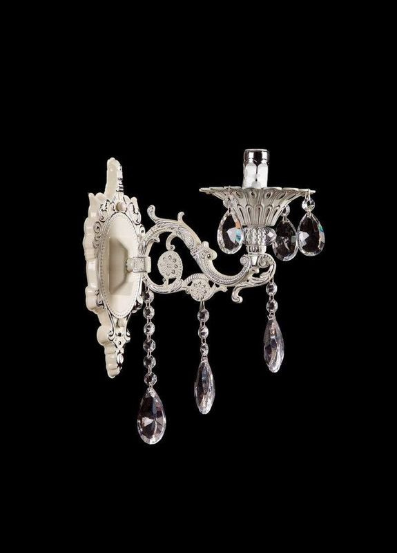 Бра-свеча классическое с хрустальными подвесками 1 лампа серебро 20х12х28 см SVET (301348158)