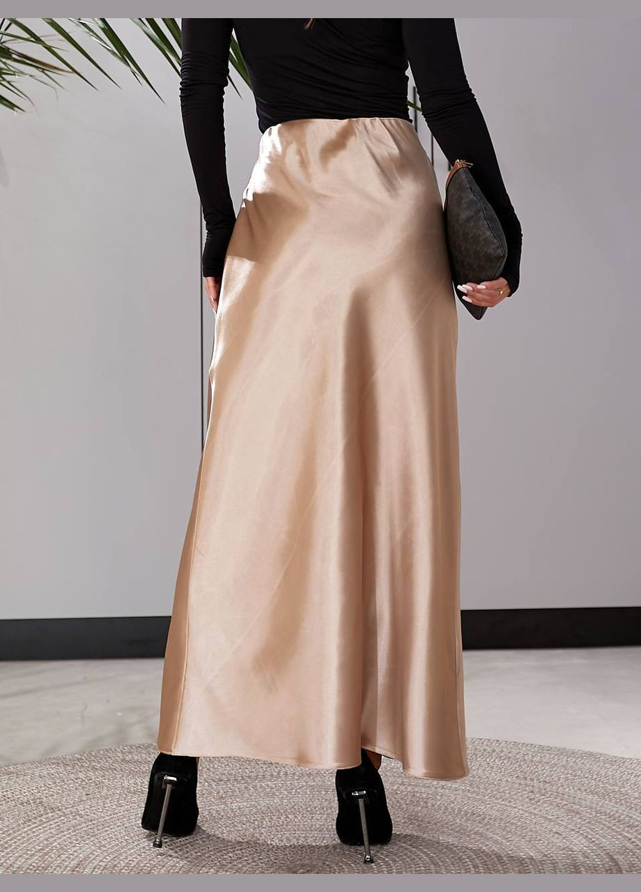 Бежевая праздничный, коктейльный, офисная, повседневная, кэжуал, вечерний элегантная атласная юбка на резинке No Brand