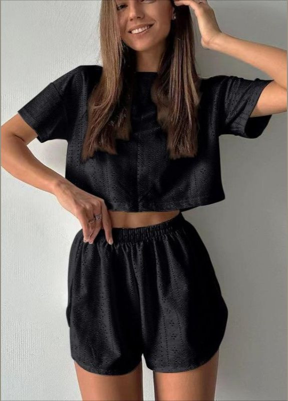 Чорна жіноча піжама комплект для дому футболка + шорти Veronica