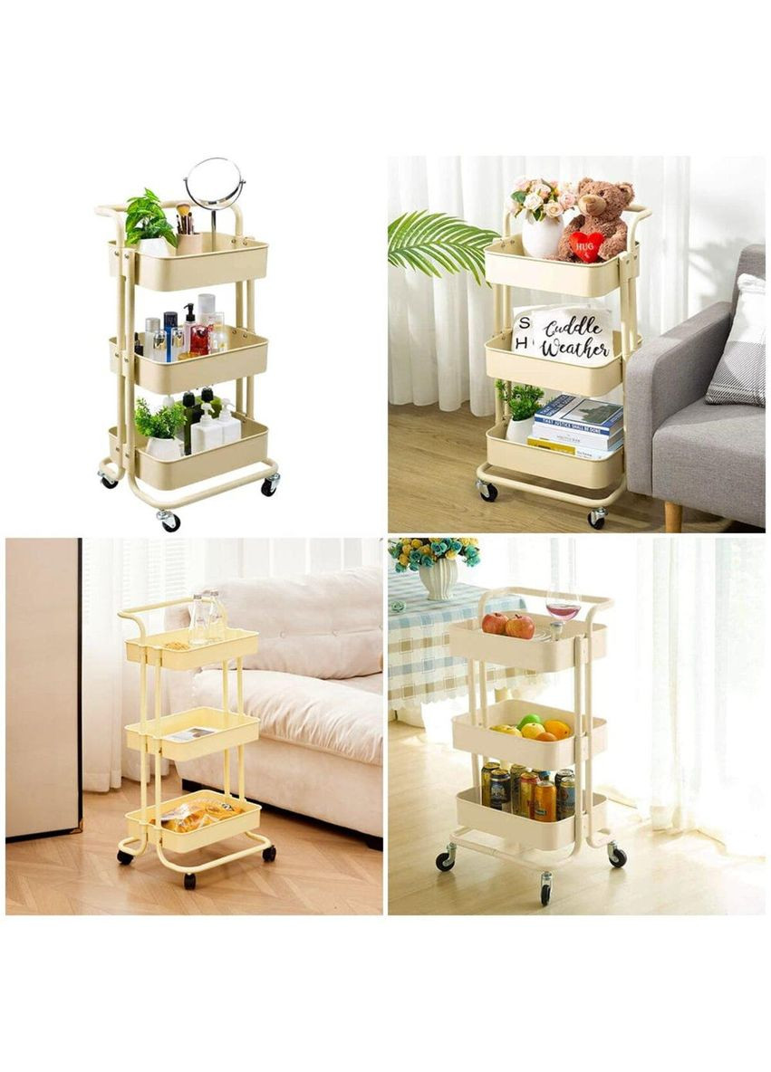 Етажерка мобільна триярусна універсальна з металу 45х37х82см Кремова SW-00002105 Sticker Wall (337341913)