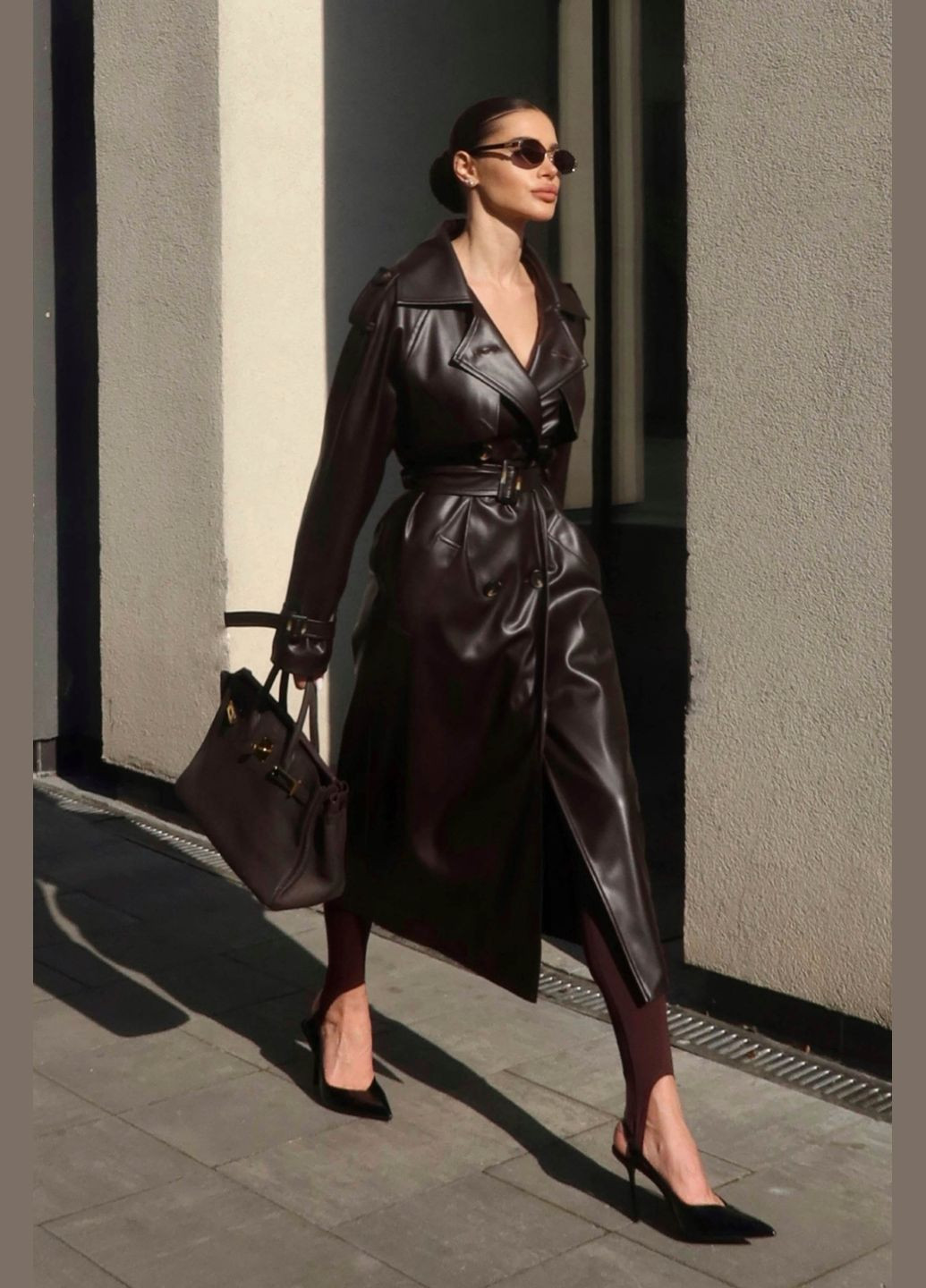 Стильный женский тренч с эко-кожи Jadone Fashion тренчкот на пуговицах демисезон (323204165)