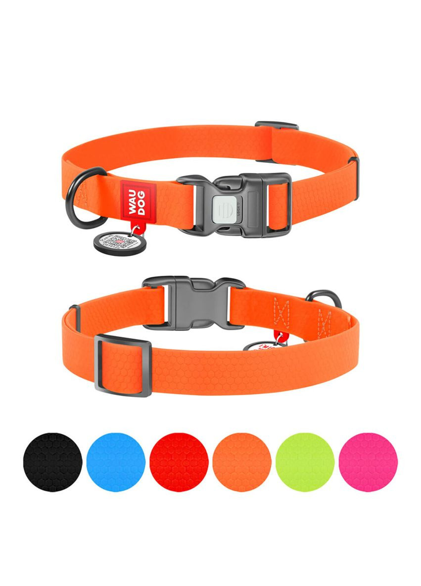Ошейник для собак водостойкий Waterproof c QR паспортом, Ш 25 мм, Длин 34-49 см, оранжевый WAUDOG (322642130)