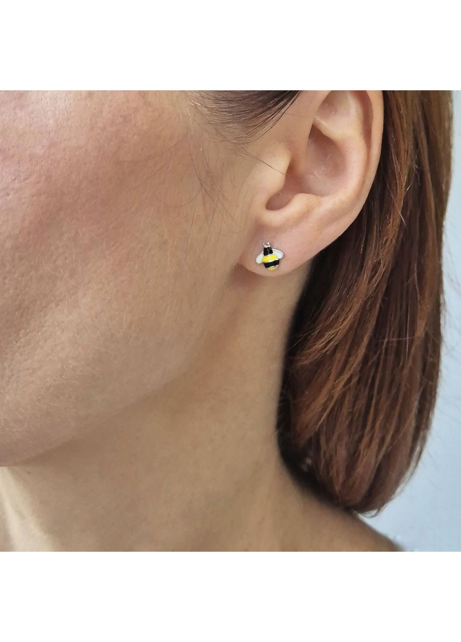 Серебряные серьги гвоздики на фиксаторах Пчелка серебро 925 пробы Родированное с2ец/1245 1.10г Nobrand (363969078)