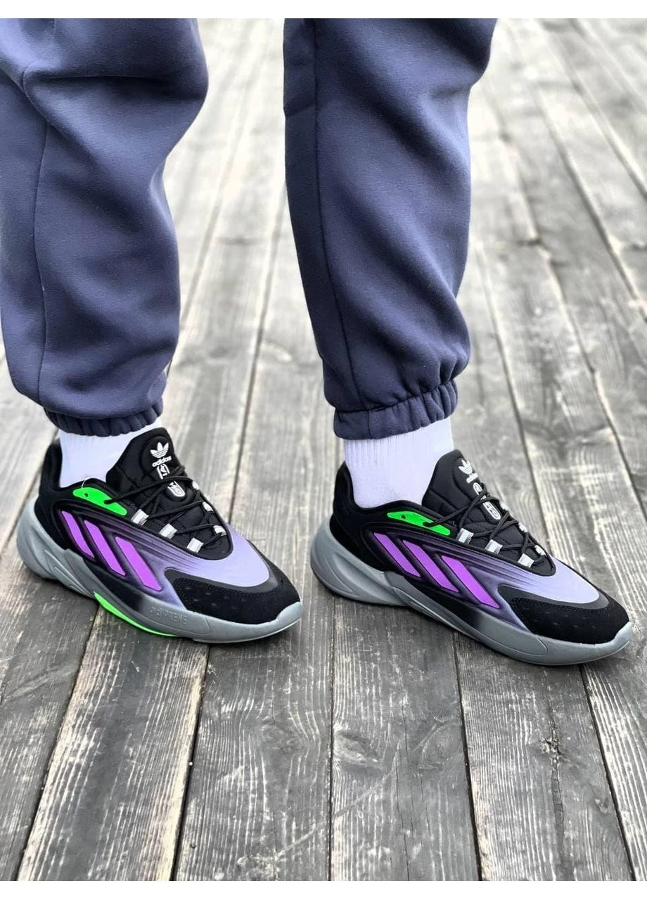 Чорні кросівки чоловічі adidas ozelia black violet green адідас озелія чорні демісезон No Brand