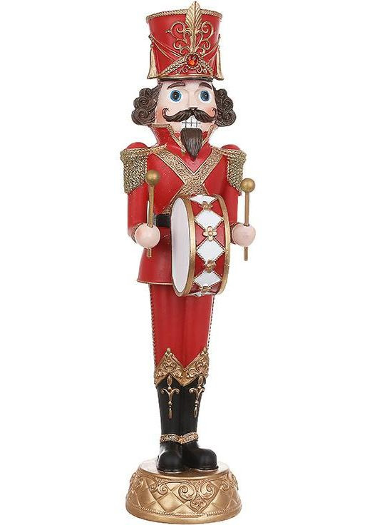 Фігура декоративна Лускунчик із барабаном 36см червоний із золотим для новорічного декору сувенір для інтер'єру BonaDi (368987886)