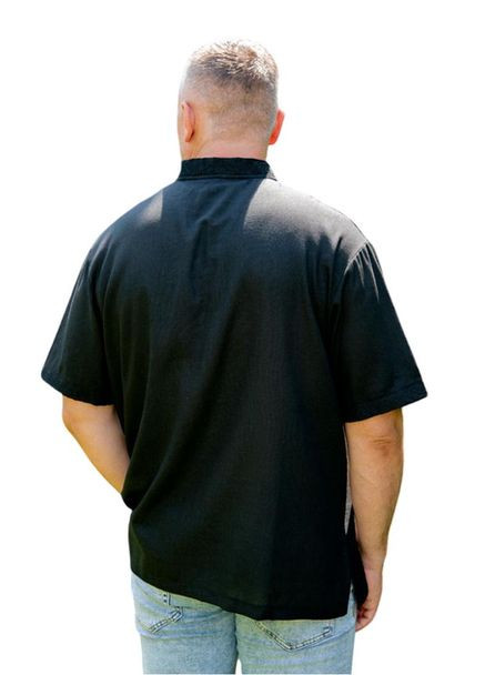 Чёрная льняная мужская рубашка-вышиванка герб с коротким рукавом Україна узор орнамент лен (334348455)