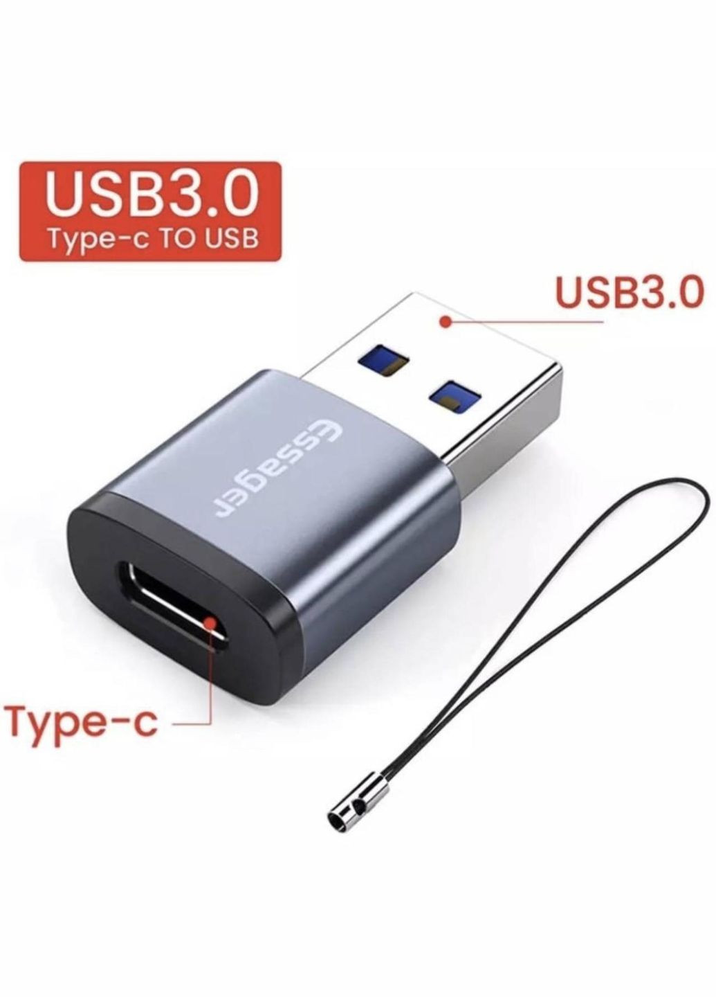 Переходники USB type C USB Адаптер 3.0 Серый Essager (316093822)