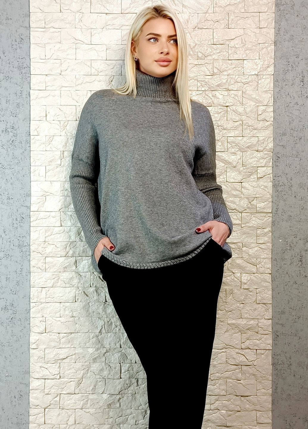 Сірий зимовий светр CZ Maglificio з віскозного кашеміру оверсайз