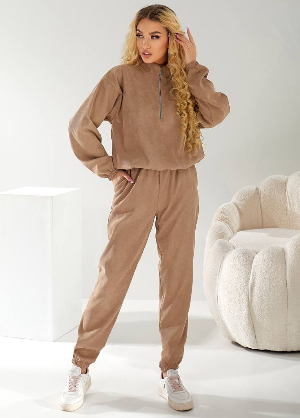 Базовый повседневный вельветовый костюм двойка: кофта на молнии с воротником молнией + штаны Україна (328214578)