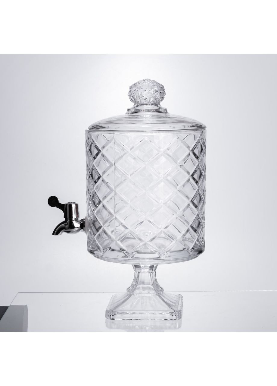 Лимонадниця зі скляним краном 39 см 4,5 л прозора на підставці HP-19-3 Yiwu (370801530)