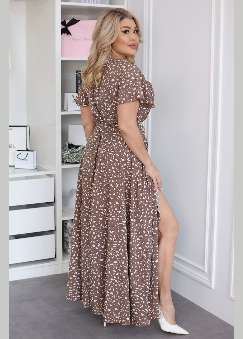 Коричневое платье на запах со шлейфом Україна