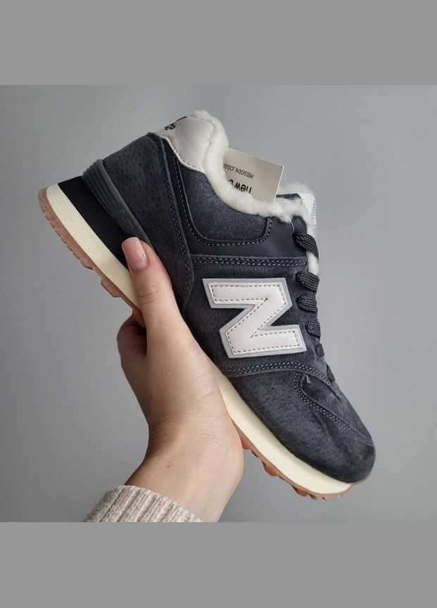 Кросівки зимові жіночі New Balance 574 winter gray white fur | Нью Беланс 574 сірі білі з хутром No Brand сірі зими (308360689)