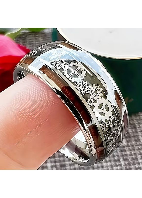 Кольцо серебристое из титановой стали стимпанк с шестернями 10 мм размер 19 Liresmina Jewelry (369365186)