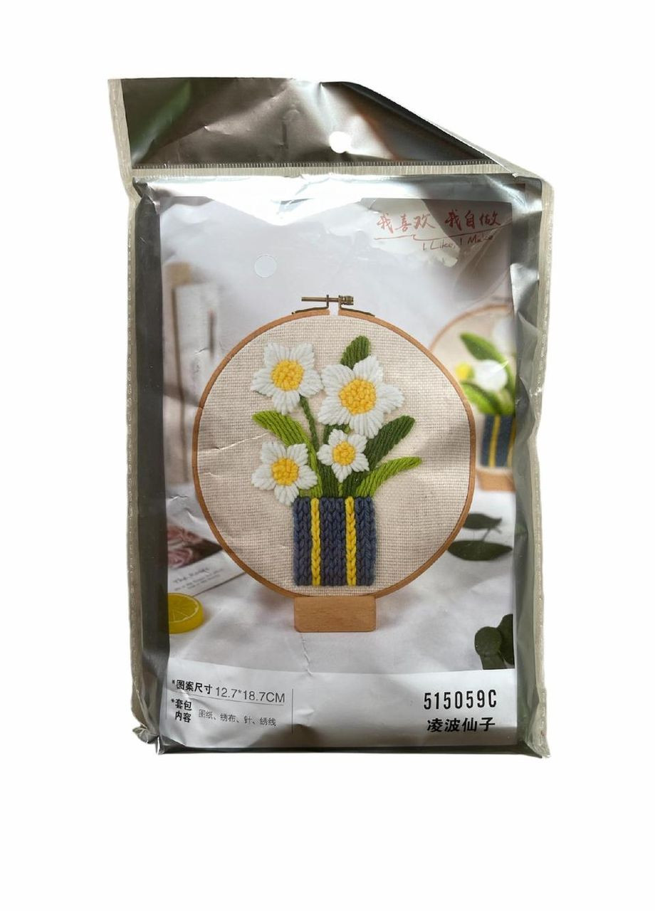 Набір для вишивання з п’яльцями — білі квіти у вазі No Brand (364502641)
