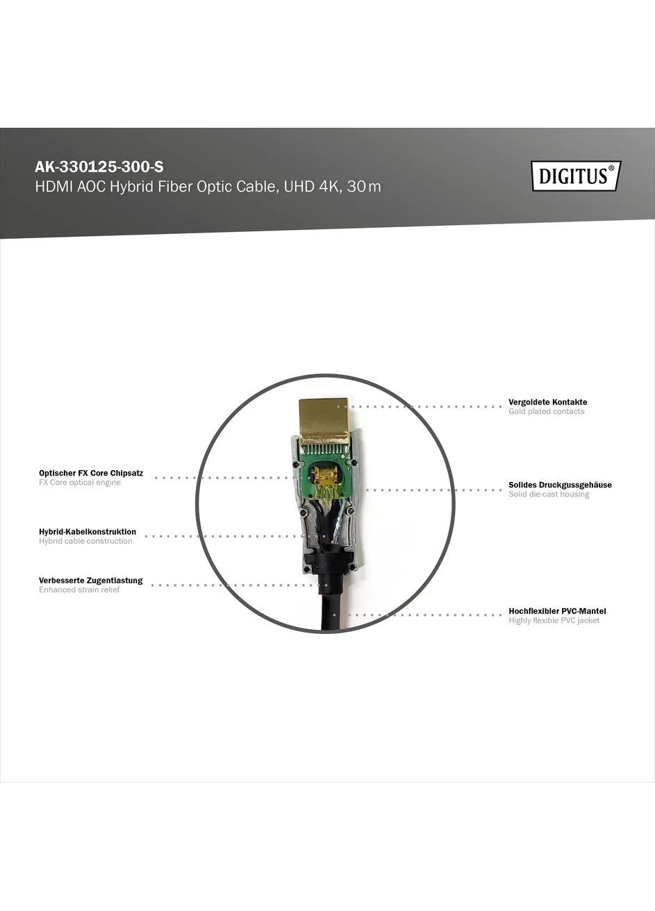 Гибридный оптоволоконный Кабель HDMI 2.0 4K AOC 30m Black Digitus (386436374)