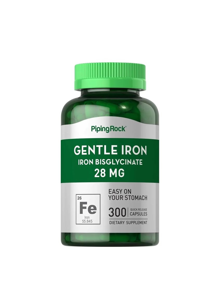 Залізо Gentle Iron (Iron Bisglycinate), 28 mg, 300 Quick Release Capsules Piping Rock (278797476)