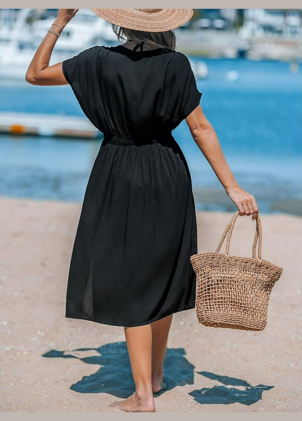 Чорна пляжна плаття, сукня CUPSHE однотонна