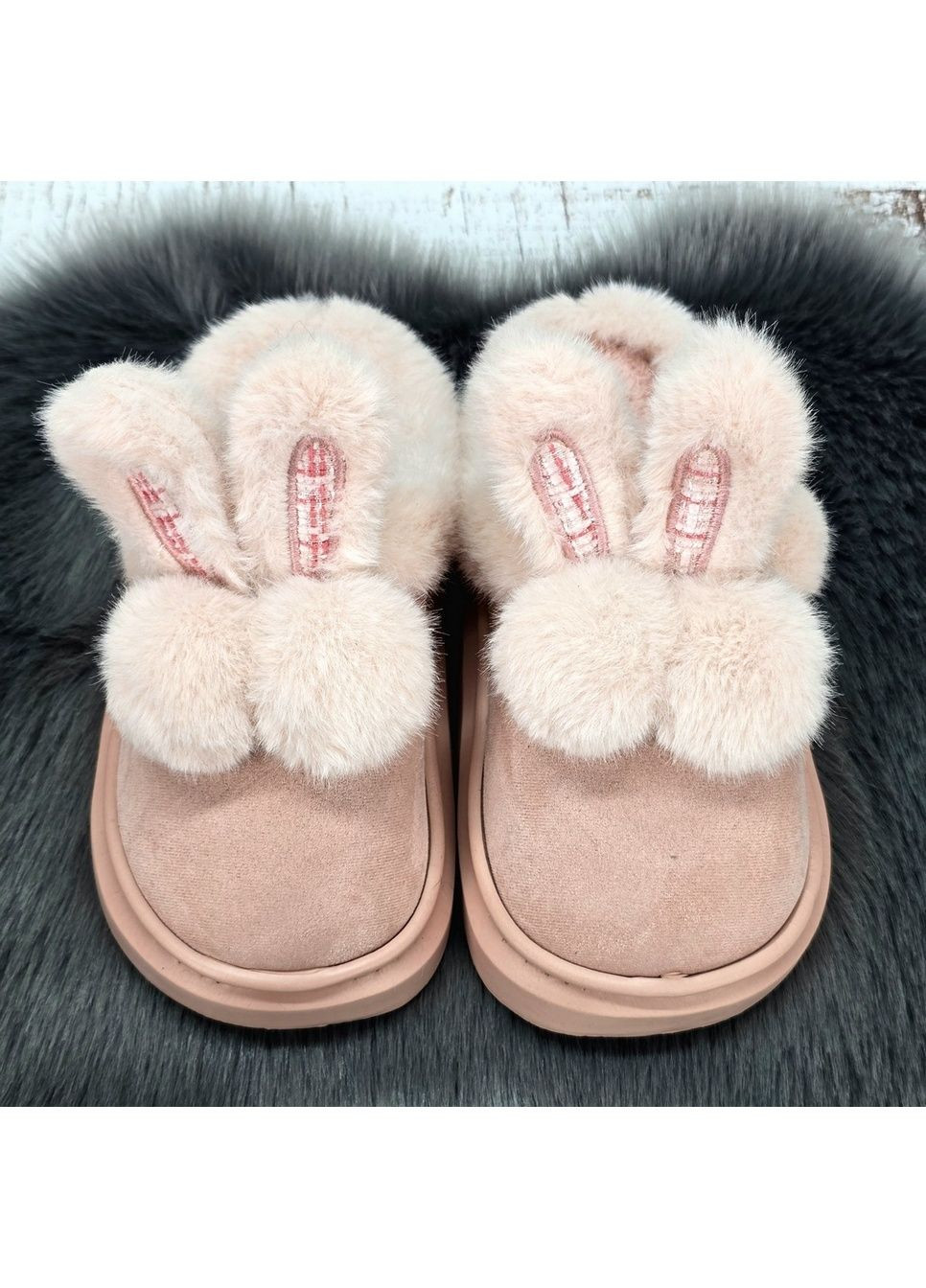 Тапочки жіночі Fangre бежеві з хутряними вушками із закритим носком Fashion (366144508)