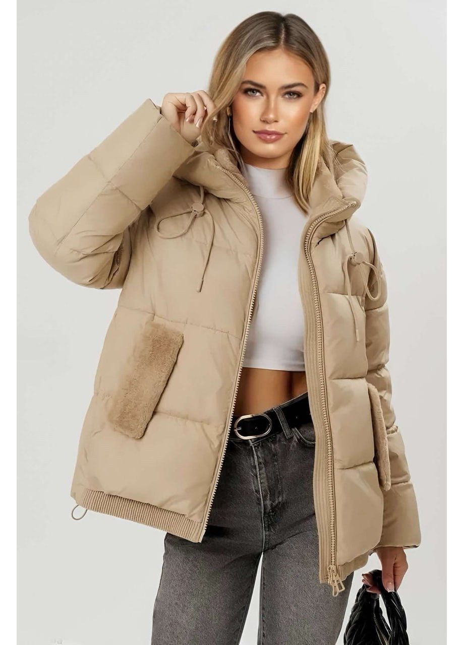 Бежевая зимняя куртка puffer с мехом Jeannie