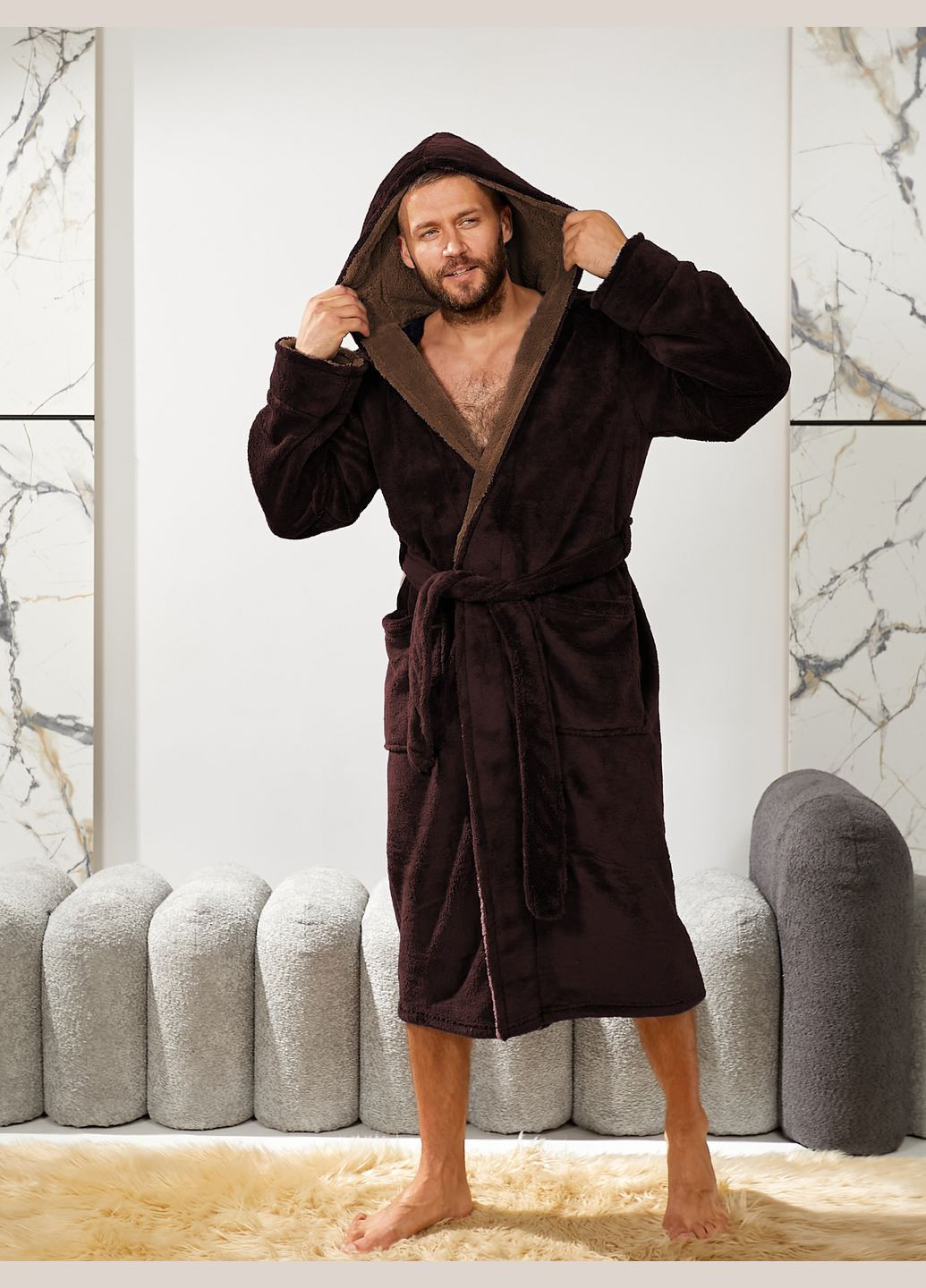 Мужской махровый халат с поясом и капюшоном Slazer Tailer (302906670)