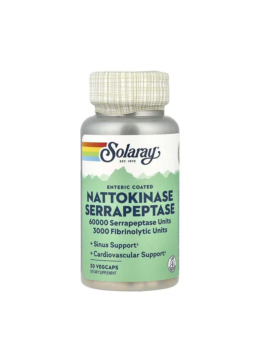, наттокиназа и серрапептаза, кишечнорастворимая оболочка, 30 капсул VegCap Solaray (366293558)