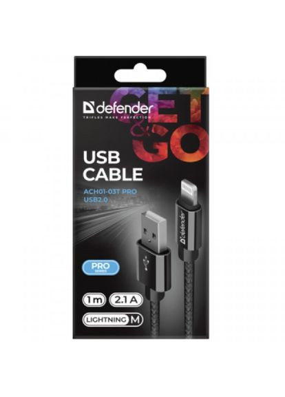 Дата кабель USB 2.0 AM to Lightning 1.0m ACH0103T PRO Black (87808) Defender usb 2.0 am to lightning 1.0m ach01-03t pro black (268145705)