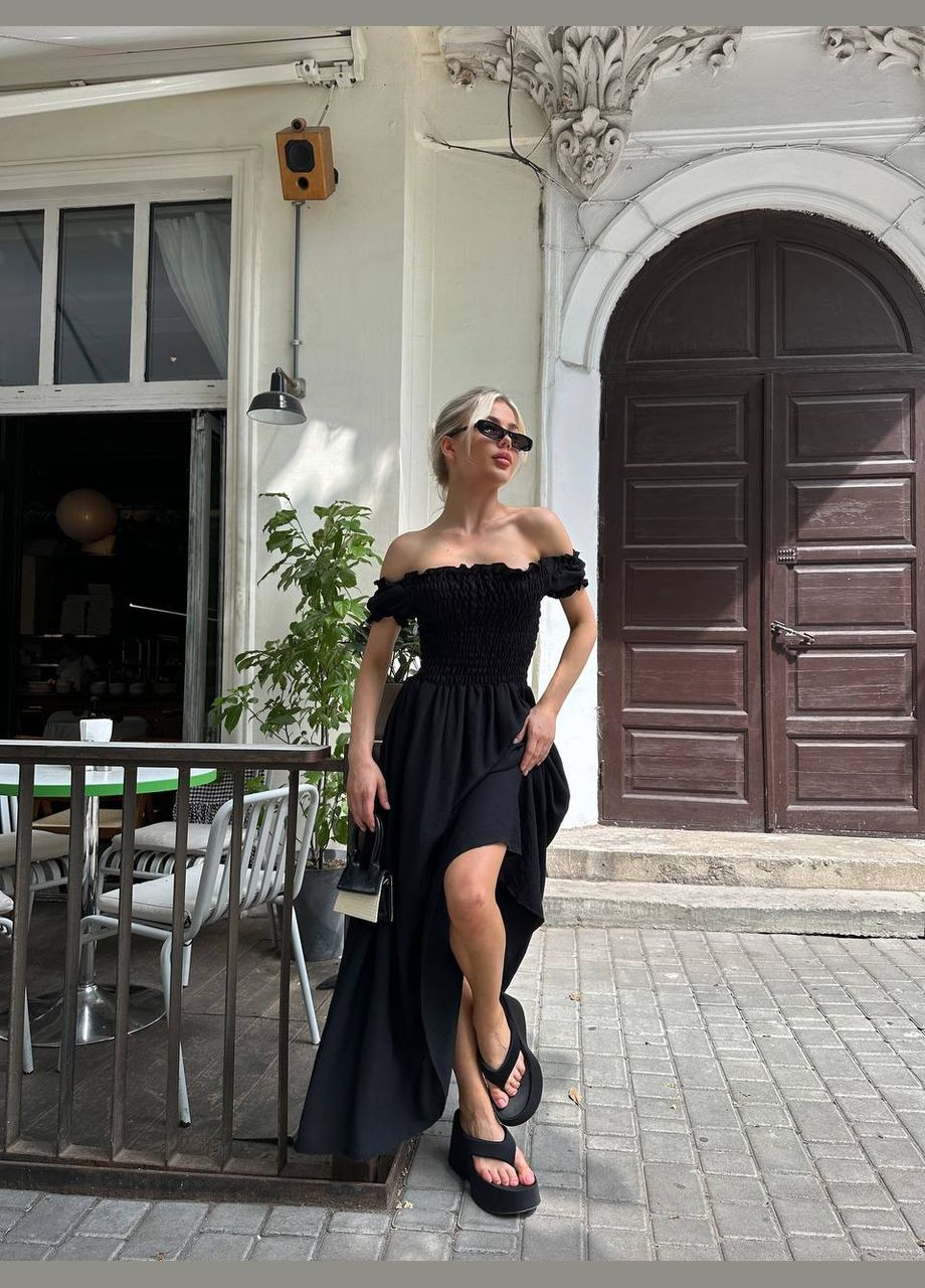 Черное женское платье лен No Brand