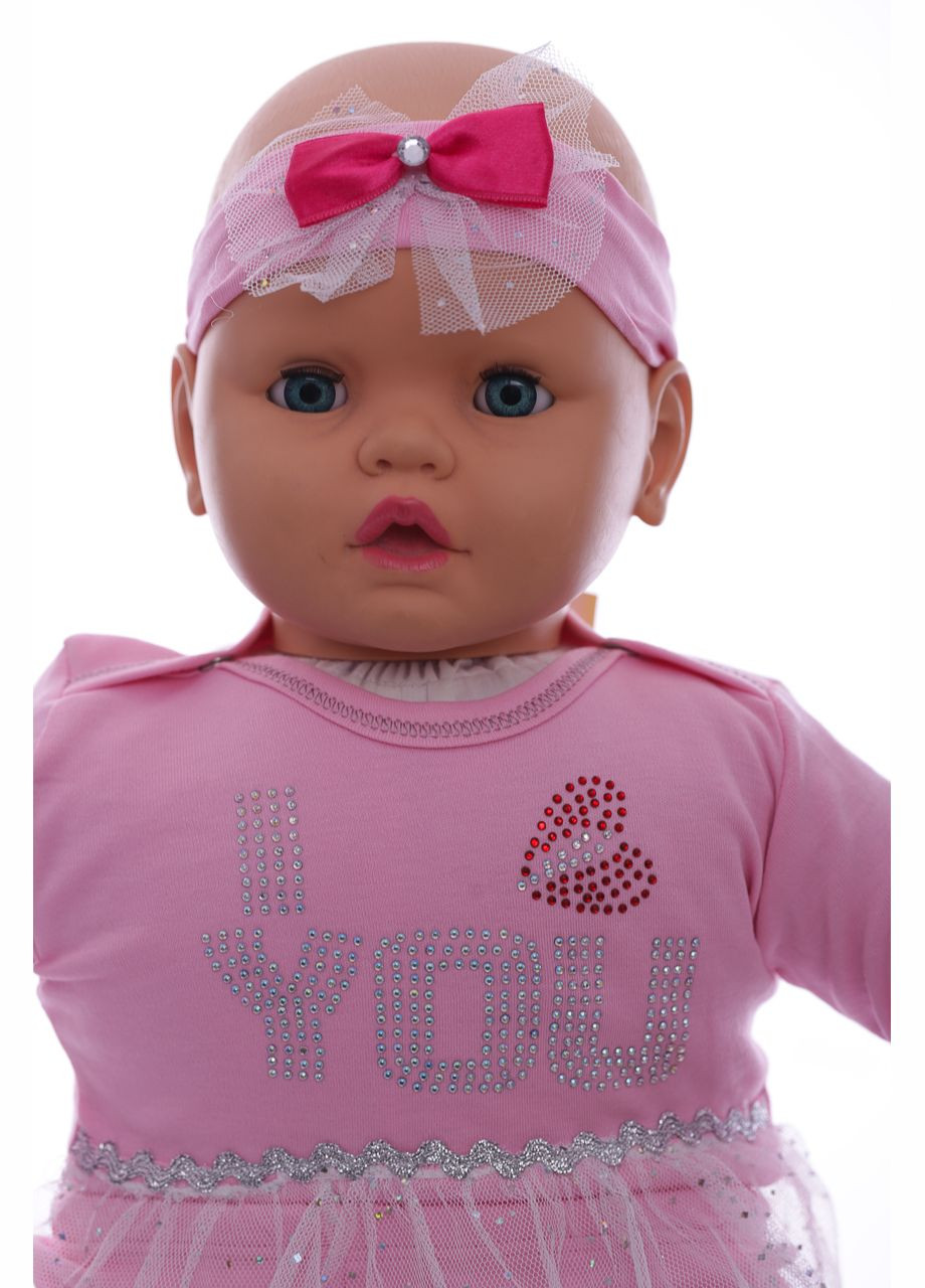 Розовый демисезонный комплект боди, ползунки и повязка трикотажный для девочки i love you розовый 62 см (36987) BABYKROHA