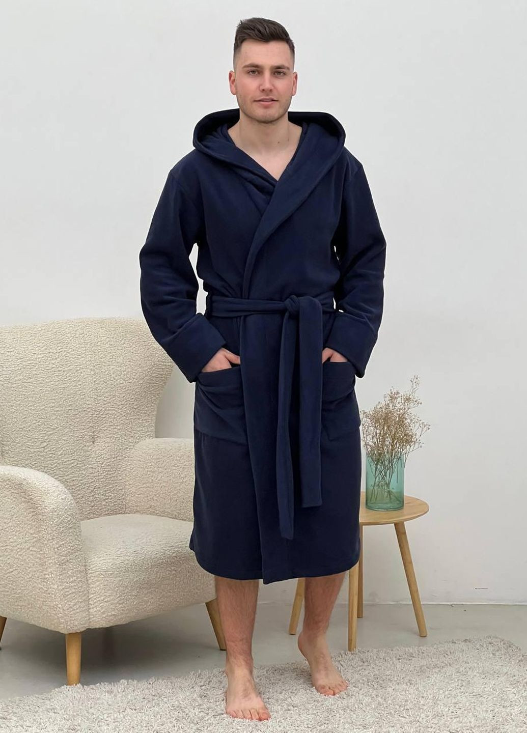 Чоловічий флісовий халат із капюшоном, розмір L Vishnya (328389351)