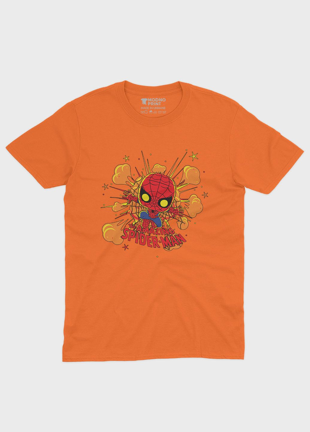 Оранжевая демисезонная футболка для мальчика с принтом супергероя - человек-паук (ts001-1-ora-006-014-056-b) Modno