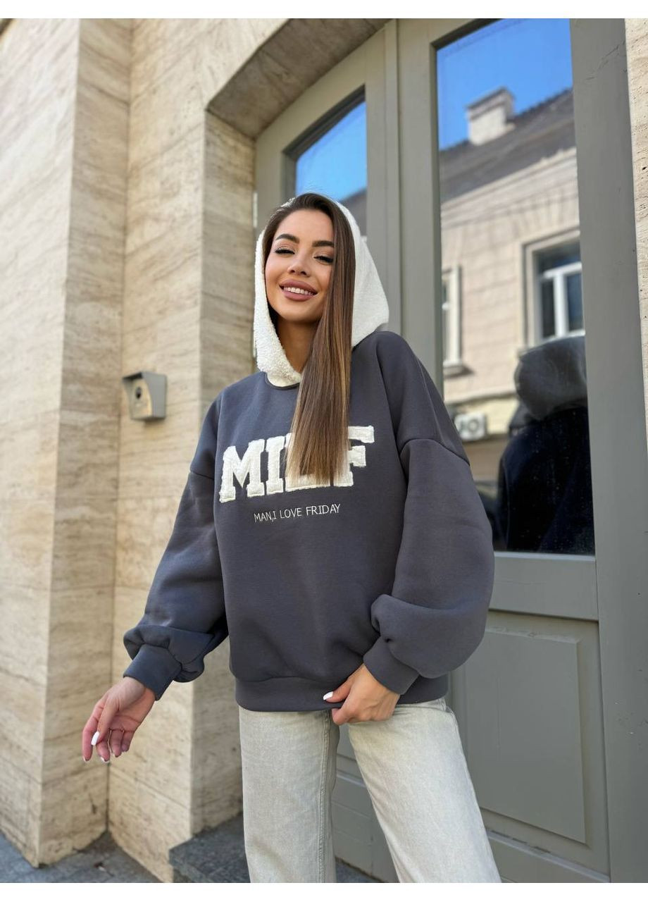 Графитовый свитшот 1041 тринитка на флисе + трикотаж баранчик Україна (368467316)