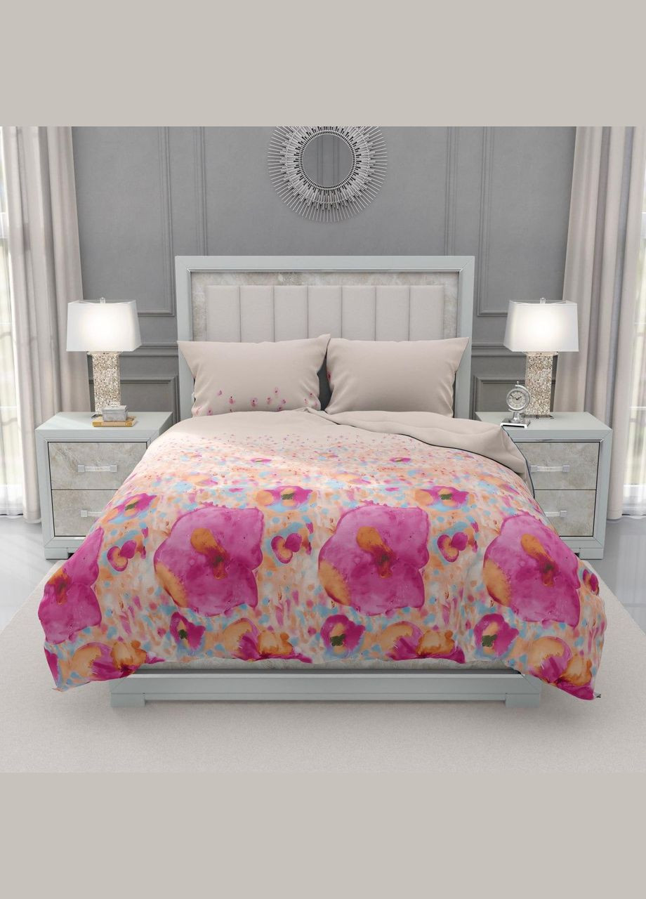 Мікрофіброва постільна білизна принт Квіти Полуторний 150x210 см Пудровий (М-P-0137) No Brand (308754884)