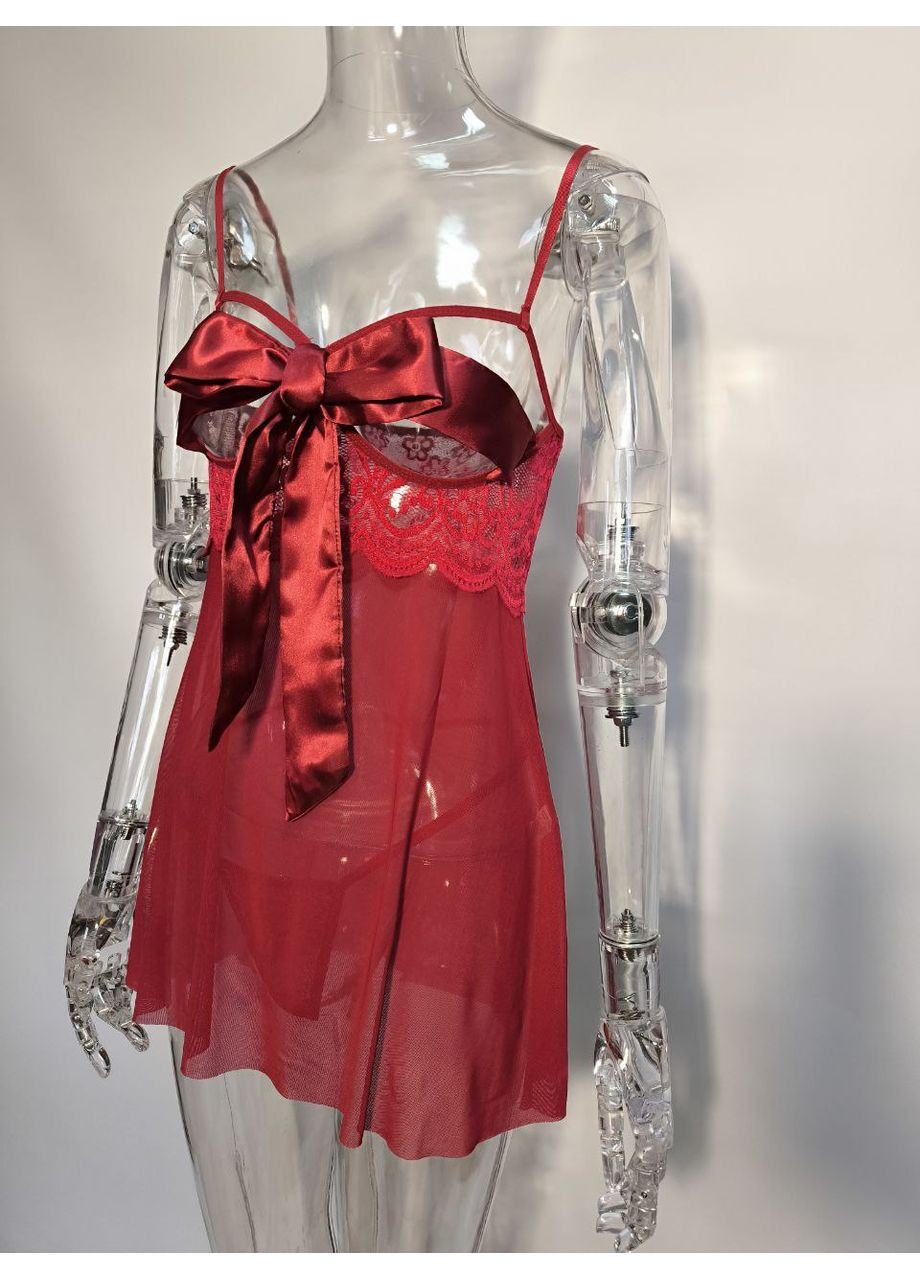 Женский эротический пеньюар с бантом на груди прозрачный Черный No Brand Сюрприз (315035698)