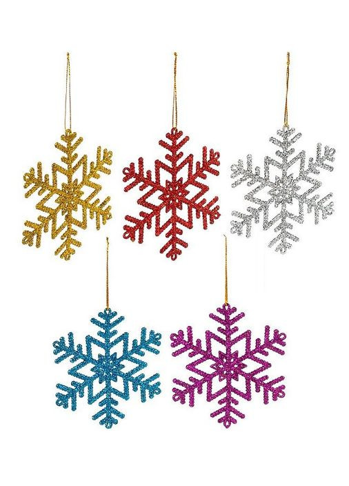 Набор новогодних украшений "Снежинка", 10 см, 5 цветов. No Brand (370142739)