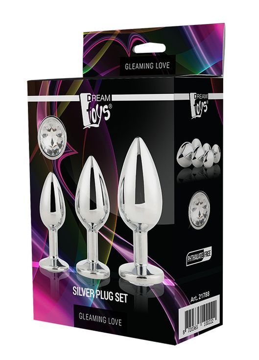 Набір анальних пробок Dream Toys GLEAMING LOVE SILVER PLUG SET, Сріблястий Dreamtoys (299007056)
