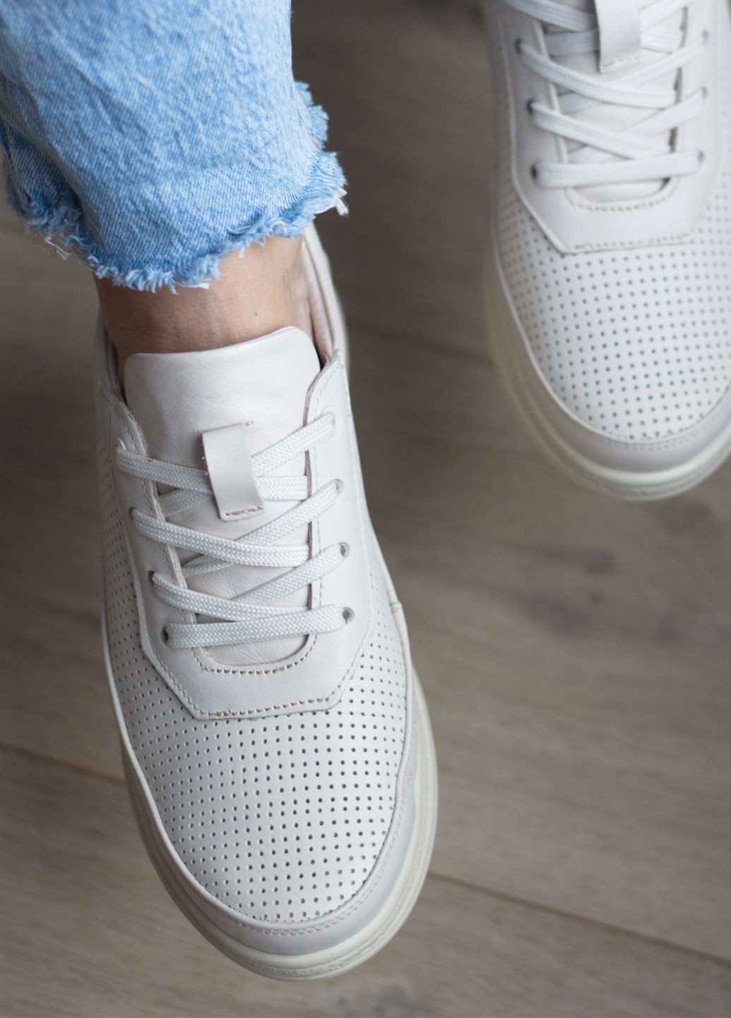 Zlett Кеды женские из натуральной кожи и перфорации молочный з натуральная кожа, украина — лето (280916606)