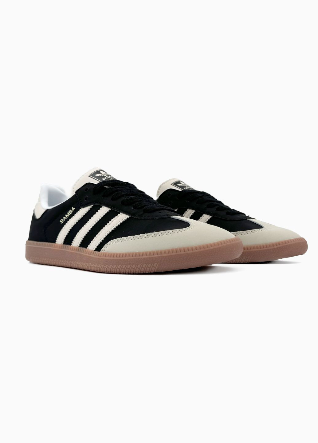 Чорні Осінні кросівки чоловічі і жіночі adidas samba black beige | адідас самба чорні бежеві No Brand