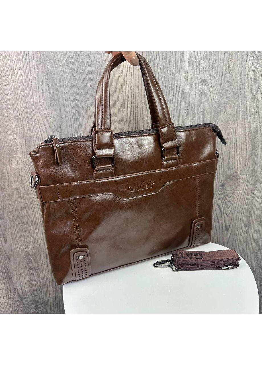 Мужской деловой портфель для документов сумка унисекс коричневая из ПУ кожи No Brand (351536502)