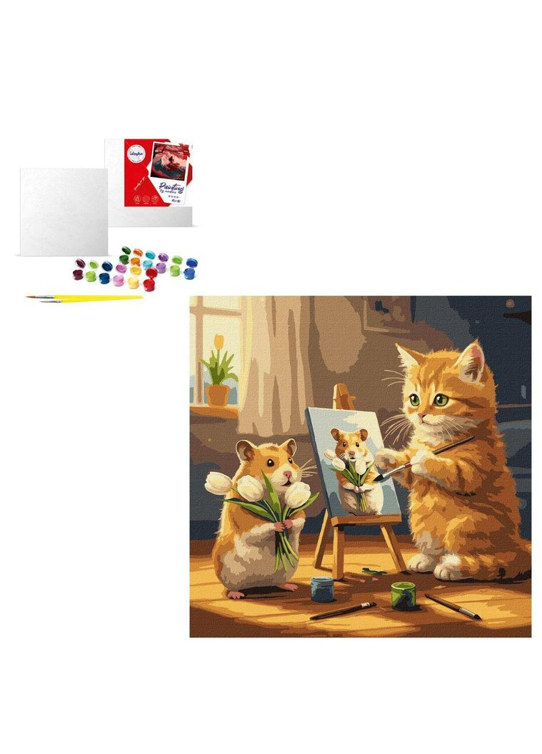 Набор для росписи по номерам "Кот-художник" 40х40 см (KHO6758) Ідейка (338532304)