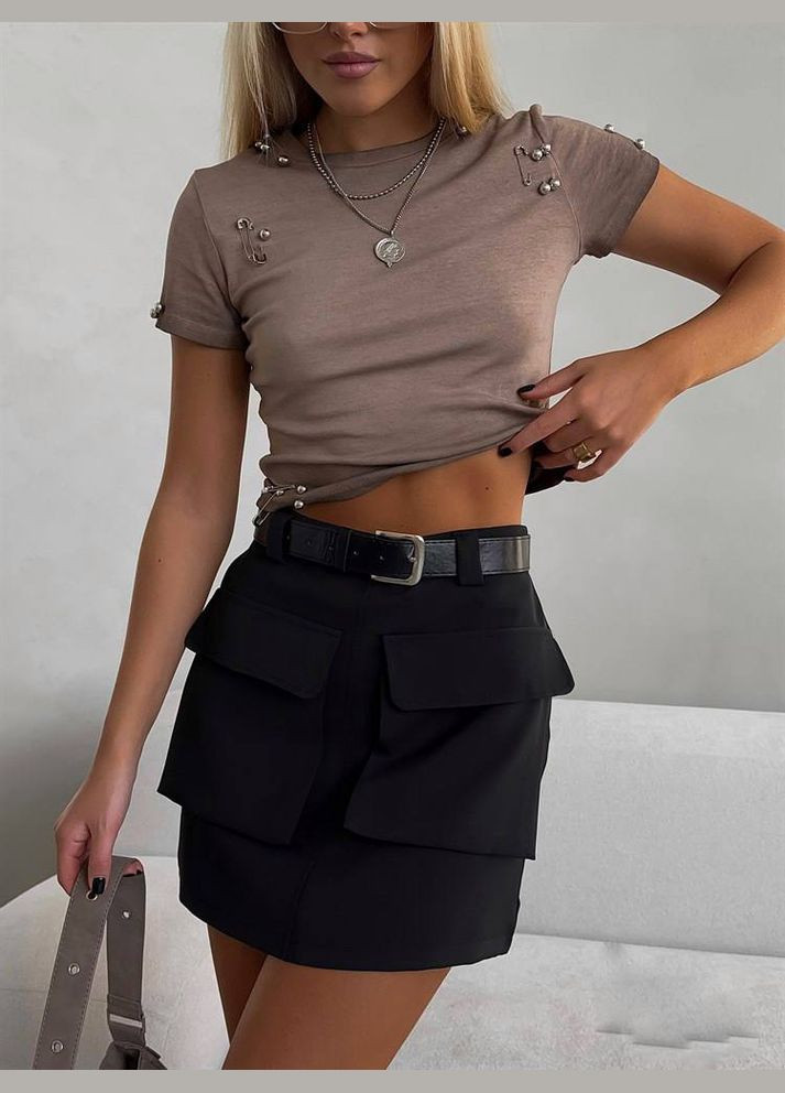 Черная праздничный, повседневная, вечерний, офисная стильная женская юбка с карманами No Brand