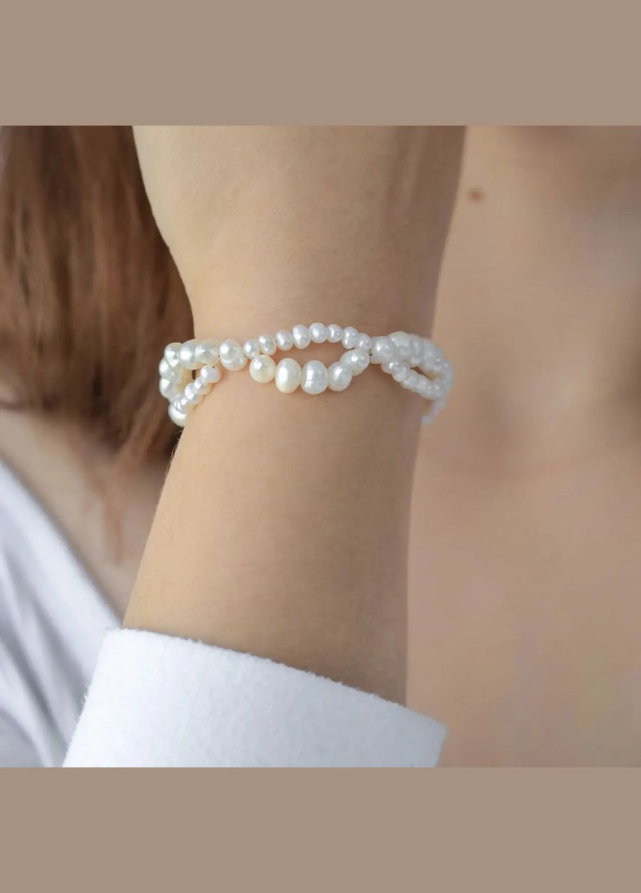 Браслет натуральні Перли, фур-ра гіп-ний сплав колір срібло d-6-4мм+- обхват 17-22см No Brand браслет (302752378)