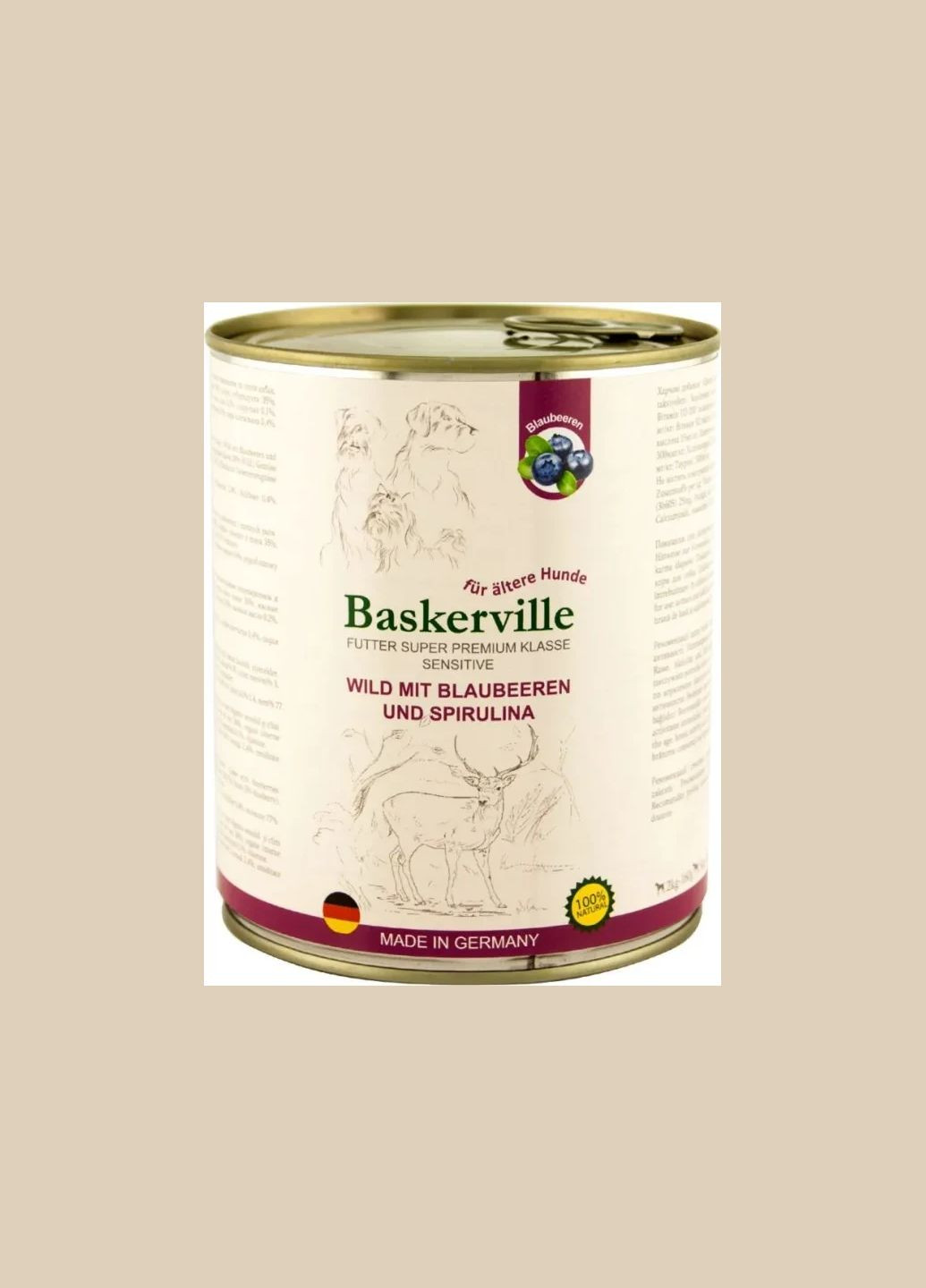 HF Sensitive Wild Mit Blaubeeren и Spirulina. Оленина с черникой и спирулиной, 800г Baskerville (342374018)