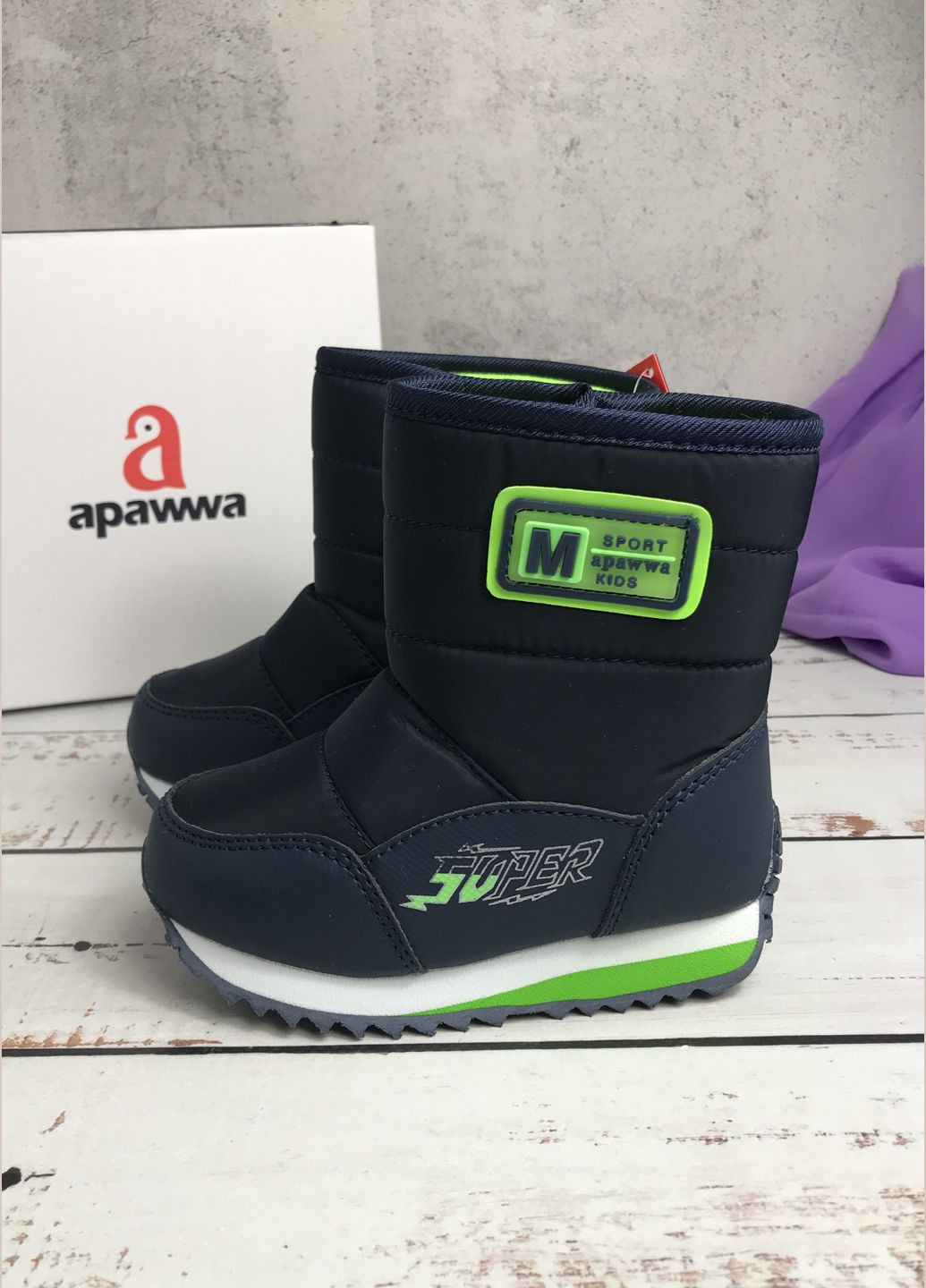 Чоботи дутики зимові дитячі Темно-синій (225) Apawwa (347236304)