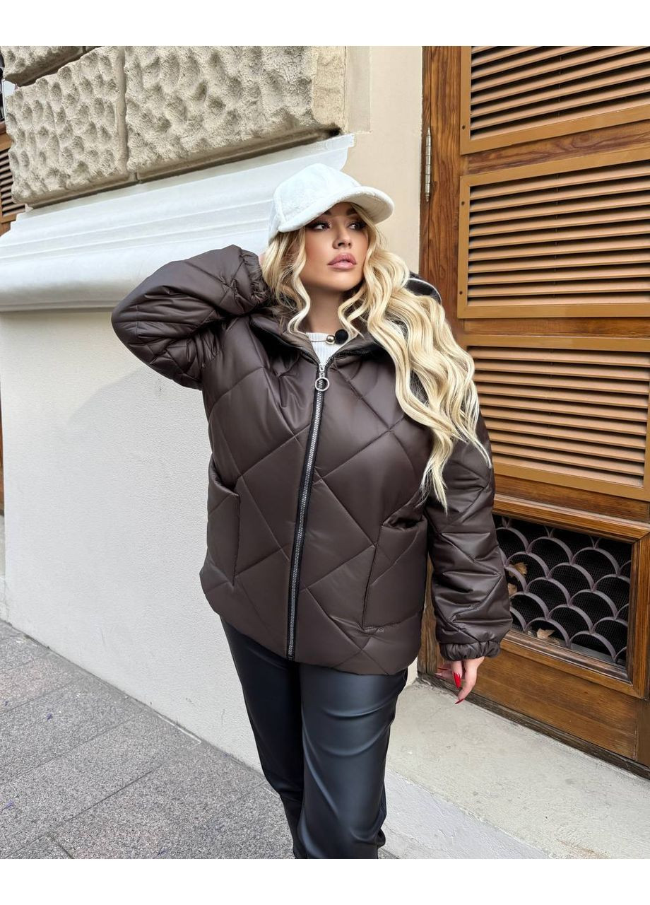 Темно-коричневая демисезонная женская осенняя стеганая куртка No Brand