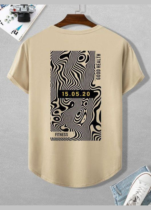 Бежева футболка чоловіча с принтом бежева 2664090290 No Brand