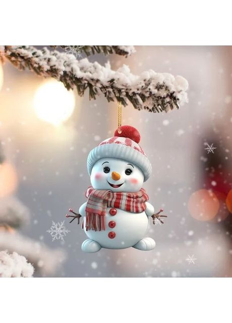 Новорічний декор - акрилова 2D ялинкова іграшка Щасливий Сніговик, підвіска для автомобіля або ключів No Brand (314813444)