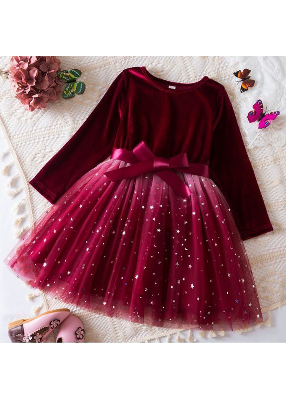 Темно-червона сукня дитяча святкова бархатна з фатіном луна червоне No Brand (369637055)