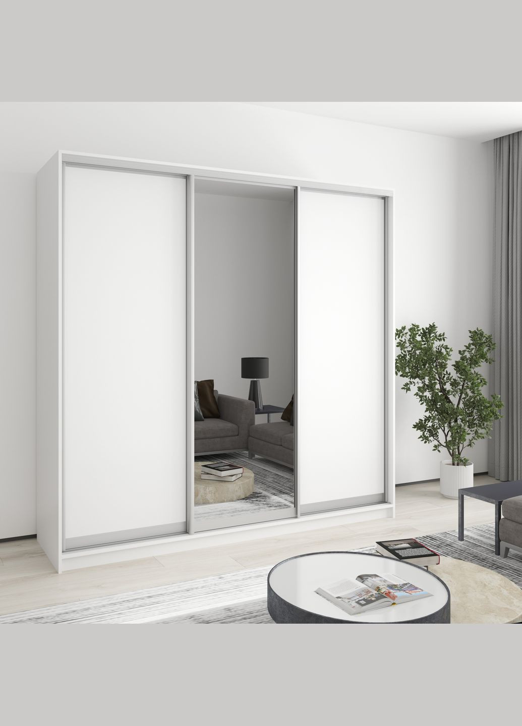 Шафа-купе тридверна Комбо AL 2ДСП/Дзеркало 210x45x210 см Аляска білий (MBS-3193) MebelStar (362373440)