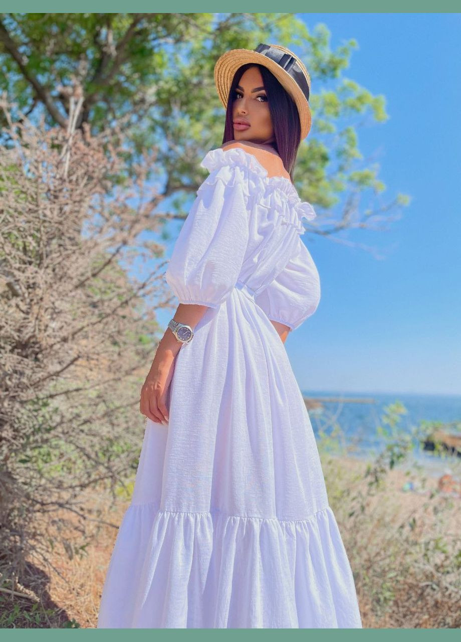 Білий повсякденний сукня льняна popluzhnaya