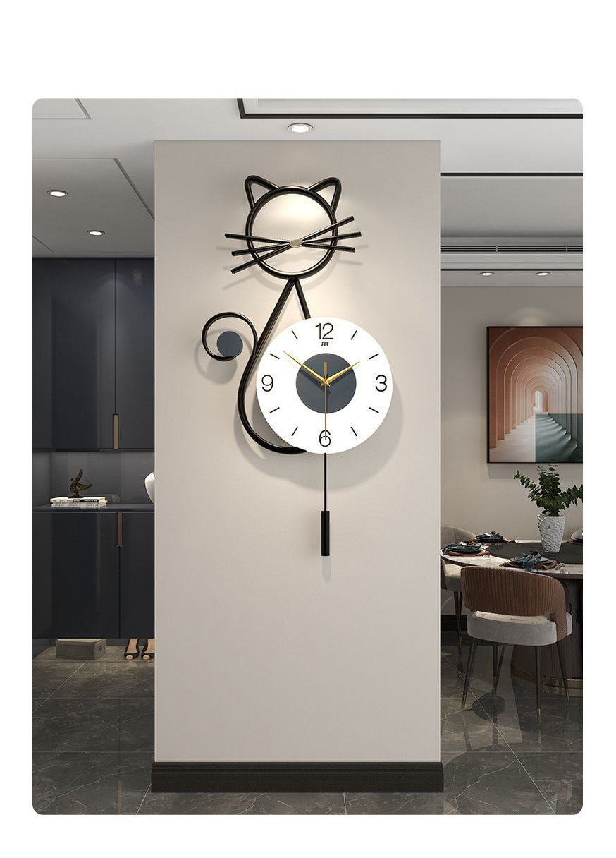 Часы настенные дизайнерские с маятником Wish Cat JT21239 / 75x35см черный No Brand (299766850)